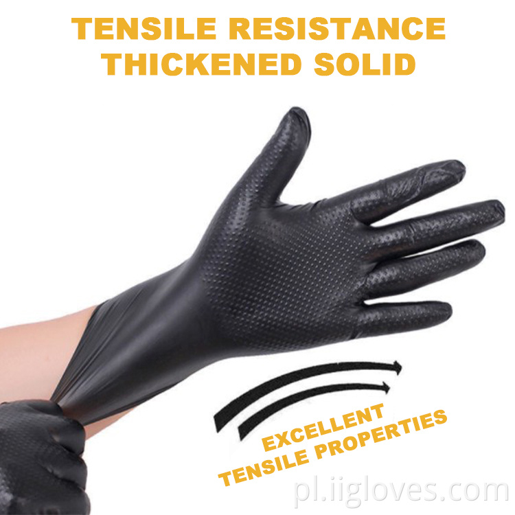 Wysokiej jakości grube, trwałe wodoodporne 6 -mil czarny pomarańczowy grilla czyste rękawiczki nitrylowe z oznaczeniem diamentów